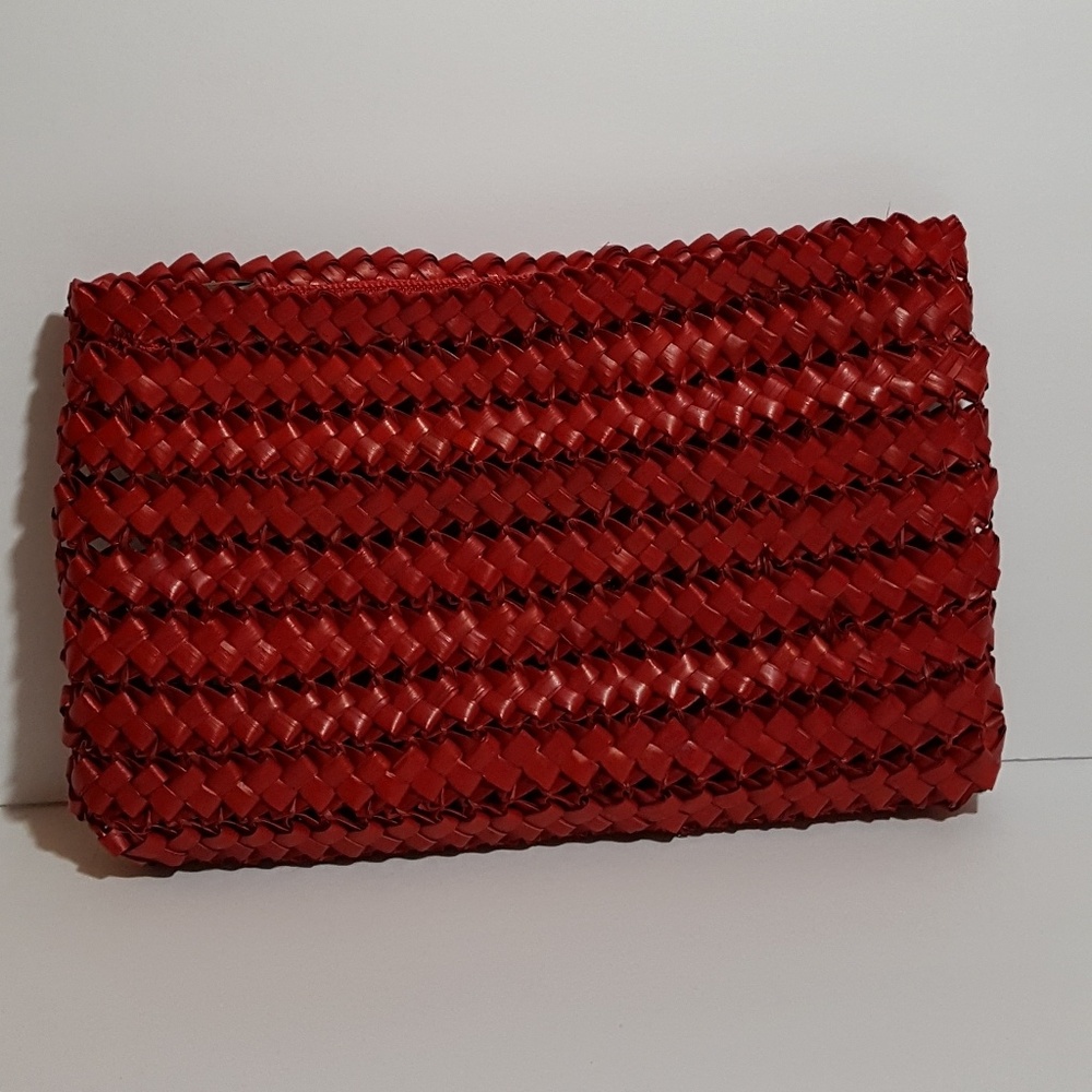 Vintage Red Straw Clutch Purse